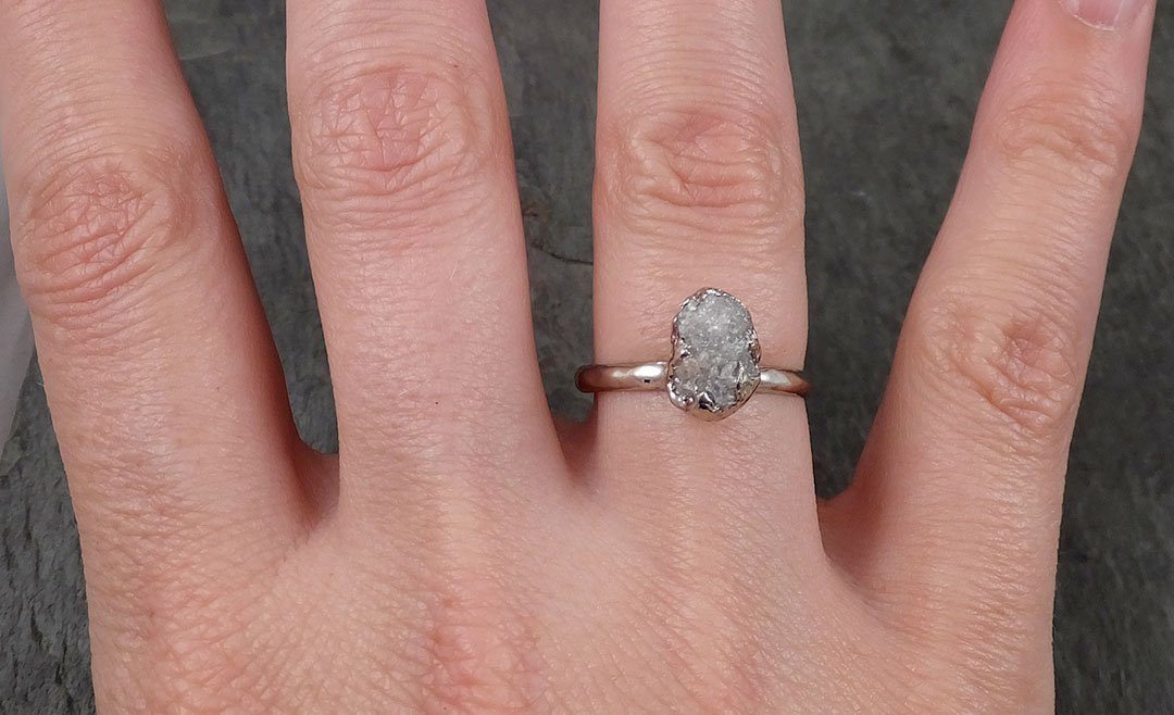 Rough Diamond Engagement Ring Raw 14k White Gold Ring Wedding Diamond Solitaire Rough Diamond Ring byAngeline 1429 - by Angeline