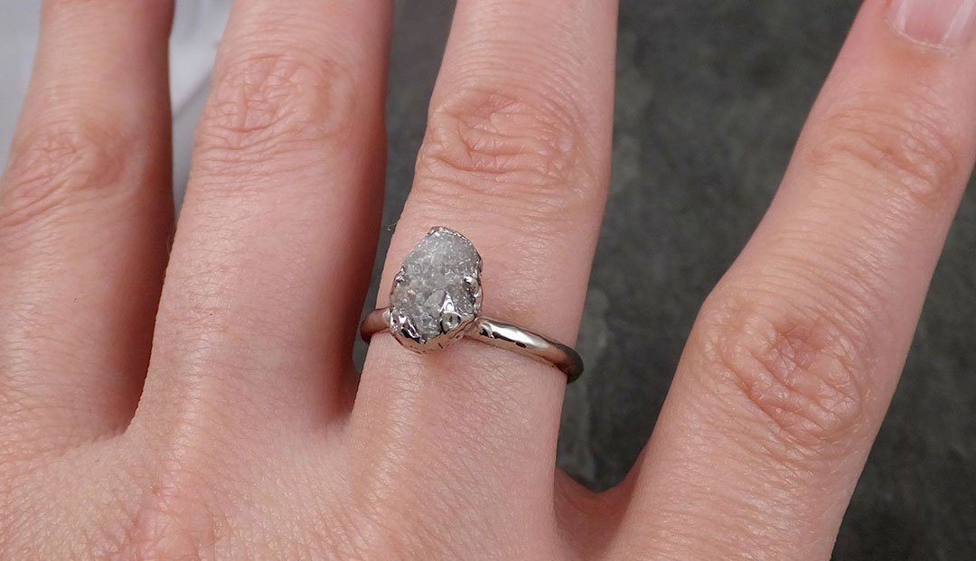 Rough Diamond Engagement Ring Raw 14k White Gold Ring Wedding Diamond Solitaire Rough Diamond Ring byAngeline 1429 - by Angeline