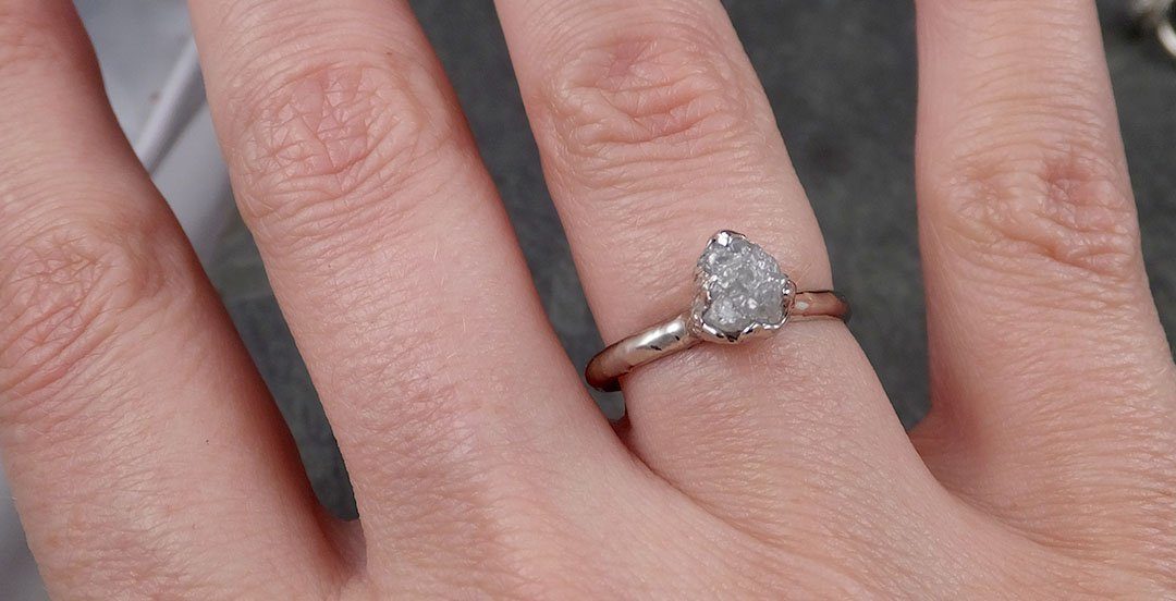 Rough Diamond Engagement Ring Raw 14k White Gold Ring Wedding Diamond Solitaire Rough Diamond Ring byAngeline 1430 - by Angeline