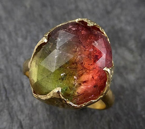 Fancy cut Watermelon Tourmaline Yellow Gold Ring Gemstone Solitaire recycled 18k statement cocktail statement 1432 - by Angeline