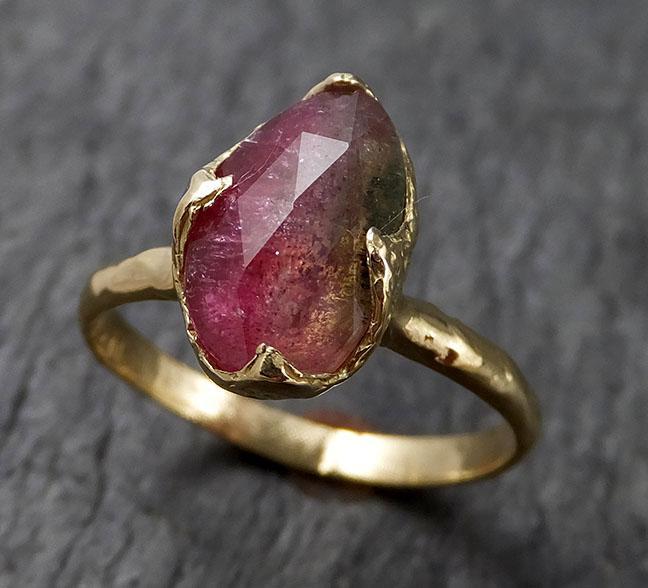 Fancy cut Watermelon Tourmaline Yellow Gold Ring Gemstone Solitaire recycled 18k statement cocktail statement 1433 - by Angeline