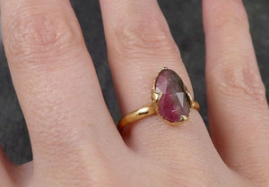 Fancy cut Watermelon Tourmaline Yellow Gold Ring Gemstone Solitaire recycled 18k statement cocktail statement 1433 - by Angeline