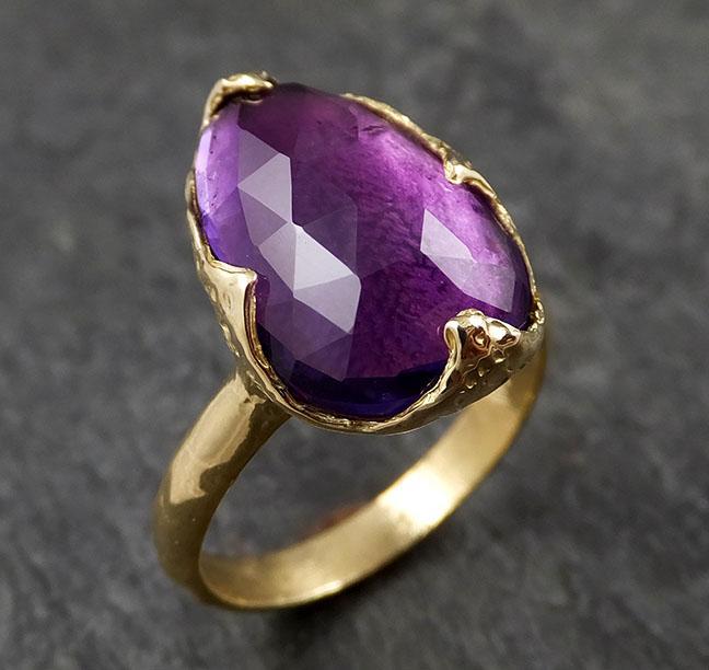 Fancy cut Amethyst Yellow Gold Ring Gemstone Solitaire recycled 18k yellow statement cocktail statement 1434 - by Angeline