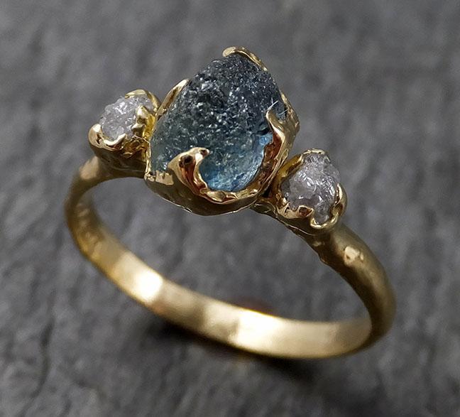 Raw Montana Sapphire Diamond Yellow 18k Gold Engagement Ring Wedding Ring Custom One Of a Kind Gemstone Multi stone Ring 1436 - by Angeline