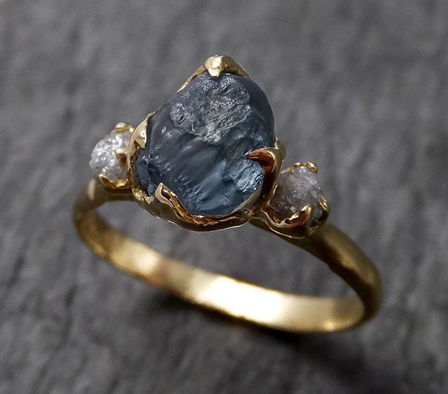 Montana Sapphire Diamond Yellow 18k Gold Engagement Ring Wedding Ring Custom One Of a Kind Gemstone Multi stone Ring 1438 - by Angeline