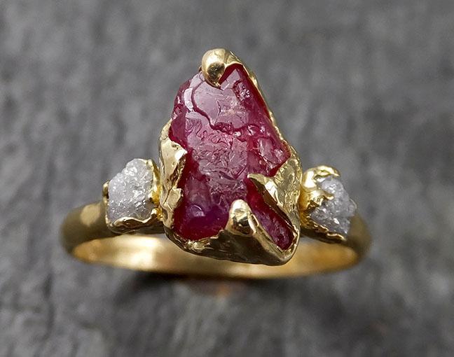 Raw Rough Ruby Diamond Engagement Ring 14k yellow gold red Gemstone Engagement birthstone Right Hand Ring Multi Stone byAngeline 1439 - by Angeline