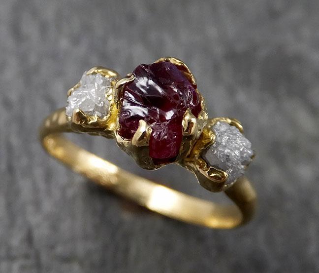 Raw Rough Ruby Diamond Engagement Ring 14k yellow gold red Gemstone Engagement birthstone Right Hand Ring Multi Stone byAngeline 1440 - by Angeline