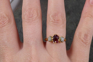 Raw Rough Ruby Diamond Engagement Ring 14k yellow gold red Gemstone Engagement birthstone Right Hand Ring Multi Stone byAngeline 1440 - by Angeline