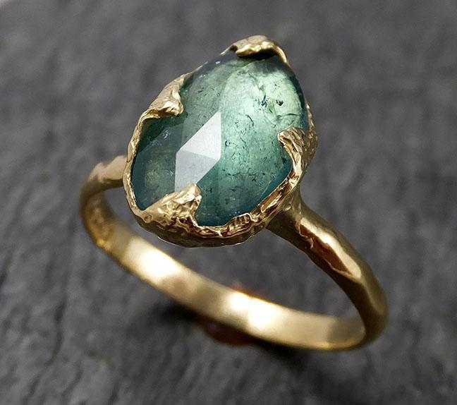 Fancy cut Blue Tourmaline Yellow Gold Ring Gemstone Solitaire recycled 18k statement cocktail statement 1442 - by Angeline