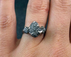 Rough Diamond Engagement Ring Raw 14k White Gold Wedding Ring Wedding Set diamond three stone Rough Diamond Ring - by Angeline