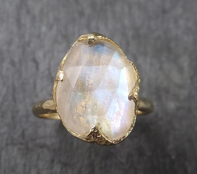 Fancy cut Moonstone Yellow Gold Ring Gemstone Solitaire recycled 18k statement cocktail statement 1444 - by Angeline