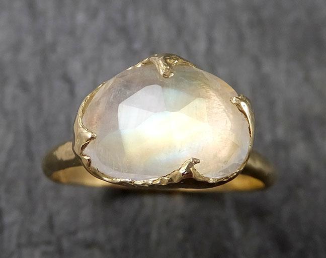 Fancy cut Moonstone Yellow Gold Ring Gemstone Solitaire recycled 18k statement cocktail statement 1445 - by Angeline