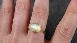 Fancy cut Moonstone Yellow Gold Ring Gemstone Solitaire recycled 18k statement cocktail statement 1445 - by Angeline