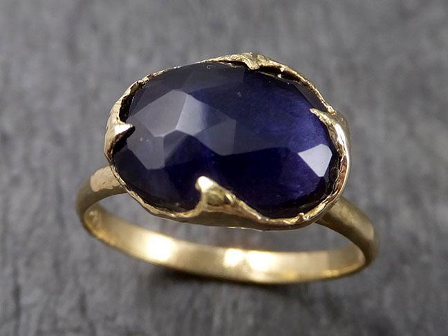 Fancy cut Iolite Yellow Gold Ring Gemstone Solitaire recycled 18k statement cocktail statement 1446 - by Angeline