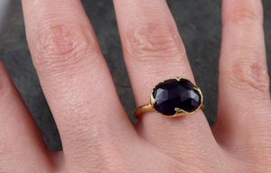 Fancy cut Iolite Yellow Gold Ring Gemstone Solitaire recycled 18k statement cocktail statement 1446 - by Angeline