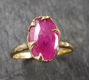 Fancy cut Ruby Yellow Gold Ring Gemstone Solitaire recycled 18k statement cocktail statement 1447 - by Angeline
