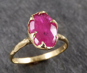 Fancy cut Ruby Yellow Gold Ring Gemstone Solitaire recycled 18k statement cocktail statement 1447 - by Angeline