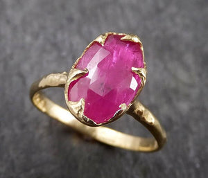 Fancy cut Ruby Yellow Gold Ring Gemstone Solitaire recycled 18k statement cocktail statement 1447 - by Angeline