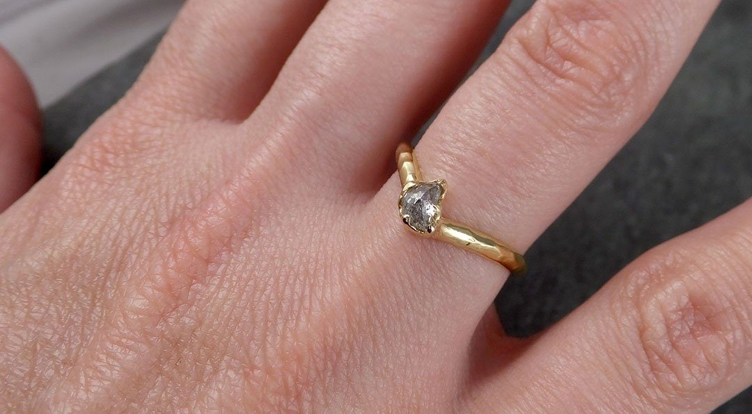 Fancy cut half moon diamond Chevron Engagement 18k Yellow Gold Solitaire Wedding Ring byAngeline 1450 - by Angeline