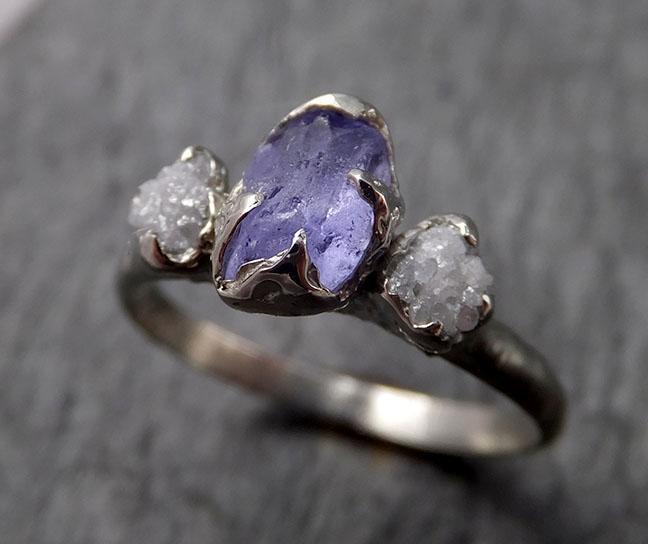 Raw Sapphire Diamond White Gold Engagement Ring Multi stone Wedding Ring Custom One Of a Kind Gemstone Ring Three stone Ring byAngeline 1451 - by Angeline