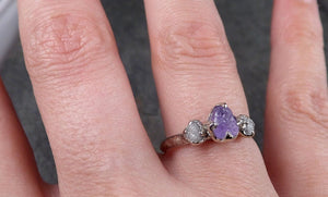 Raw Sapphire Diamond White Gold Engagement Ring Multi stone Wedding Ring Custom One Of a Kind Gemstone Ring Three stone Ring byAngeline 1452 - by Angeline