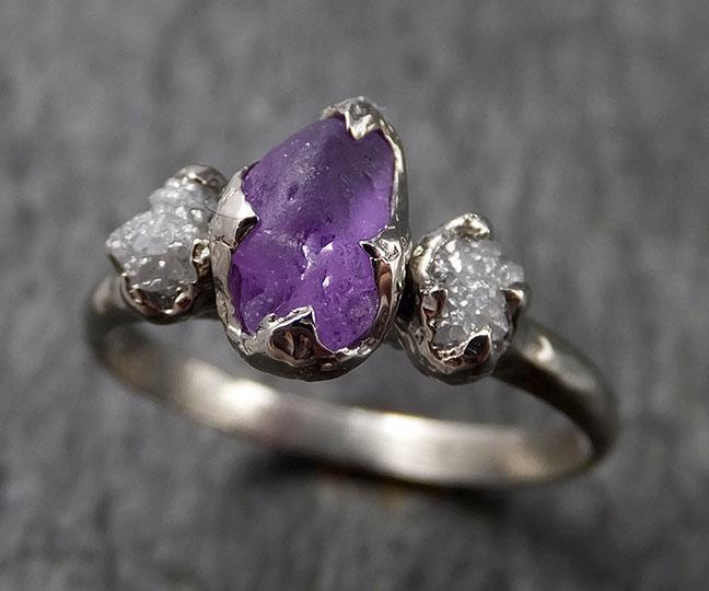 Raw Lavender Sapphire Diamond White Gold Engagement Ring Multi stone Wedding Ring Custom One Of a Kind Gemstone Ring Three stone Ring byAngeline 1454 - by Angeline