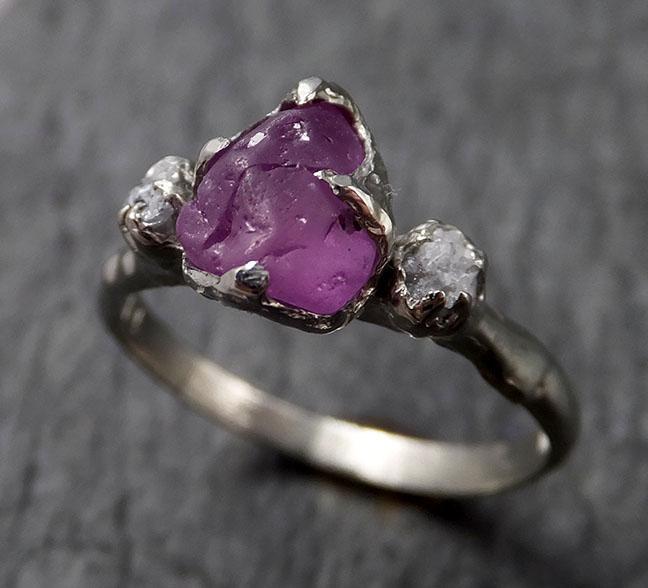 Raw Lavender Sapphire Diamond White Gold Engagement Ring Multi stone Wedding Ring Custom One Of a Kind Gemstone Ring Three stone Ring byAngeline 1455 - by Angeline