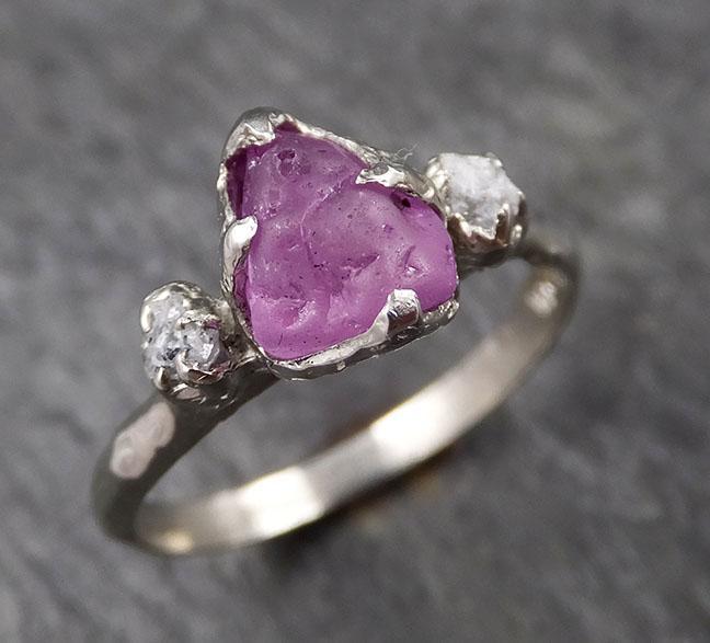 Raw Lavender Sapphire Diamond White Gold Engagement Ring Multi stone Wedding Ring Custom One Of a Kind Gemstone Ring Three stone Ring byAngeline 1455 - by Angeline
