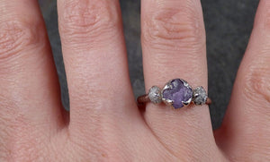 Raw Lavender Sapphire Diamond White Gold Engagement Ring Multi stone Wedding Ring Custom One Of a Kind Gemstone Ring Three stone Ring byAngeline 1456 - by Angeline