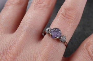 Raw Lavender Sapphire Diamond White Gold Engagement Ring Multi stone Wedding Ring Custom One Of a Kind Gemstone Ring Three stone Ring byAngeline 1456 - by Angeline