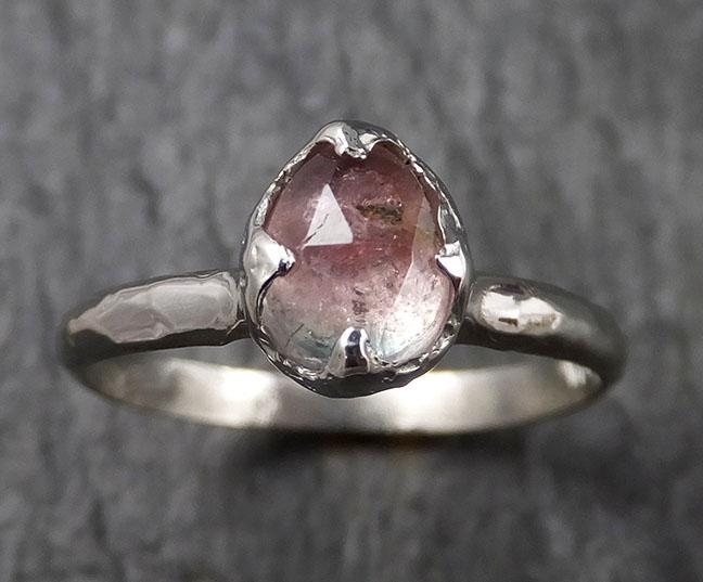 Fancy cut Pink Tourmaline White Gold Ring Gemstone Solitaire recycled 14k statement cocktail statement 1459 - by Angeline