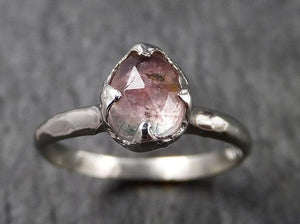 Fancy cut Pink Tourmaline White Gold Ring Gemstone Solitaire recycled 14k statement cocktail statement 1459 - by Angeline