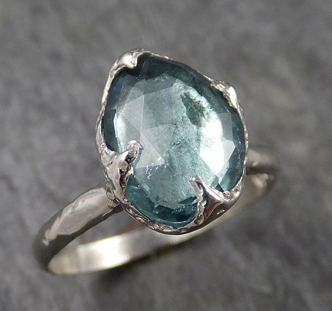 Fancy cut blue Tourmaline White Gold Ring Gemstone Solitaire recycled 18k statement cocktail statement 1461 - by Angeline