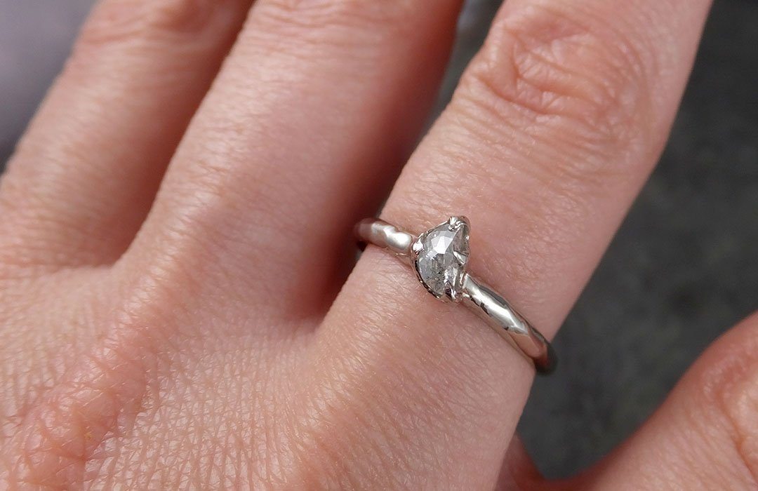 Fancy Cut Half Moon Diamond Solitaire Engagement 14k White Gold Wedding Ring byAngeline 1462 - by Angeline