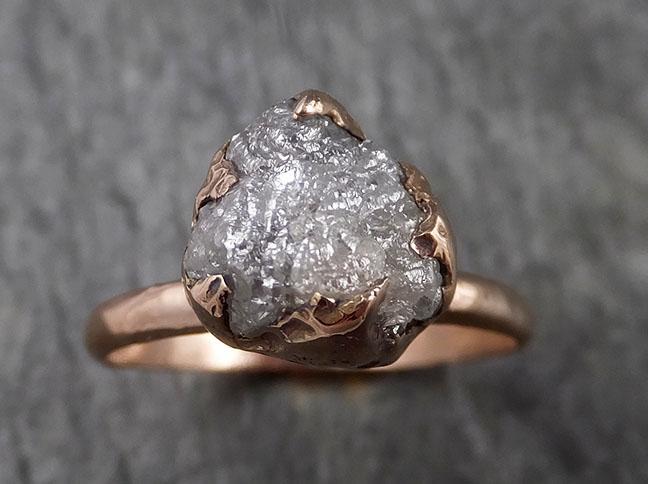 Raw White Diamond Solitaire Engagement Ring Rough 14k rose Gold Wedding diamond Stacking Rough Diamond byAngeline 1464 - by Angeline