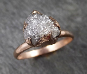 Raw White Diamond Solitaire Engagement Ring Rough 14k rose Gold Wedding diamond Stacking Rough Diamond byAngeline 1464 - by Angeline