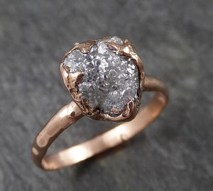 Raw White Diamond Solitaire Engagement Ring Rough 14k rose Gold Wedding diamond Stacking Rough Diamond byAngeline 1465 - by Angeline