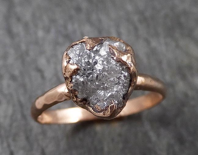 Raw White Diamond Solitaire Engagement Ring Rough 14k rose Gold Wedding diamond Stacking Rough Diamond byAngeline 1465 - by Angeline