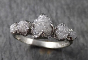 Custom Diamond White gold Engagement Ring Rough Gold Wedding Ring Multi stone diamond Wedding Ring Rough Diamond Ring C1466 - by Angeline