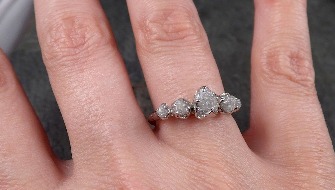 Custom Diamond White gold Engagement Ring Rough Gold Wedding Ring Multi stone diamond Wedding Ring Rough Diamond Ring C1466 - by Angeline