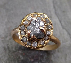 Raw Diamond Multi stone Halo Engagement Ring Rough 18k Yellow Gold Wedding Ring diamond Stacking Ring Rough Diamond Ring 0039 - by Angeline