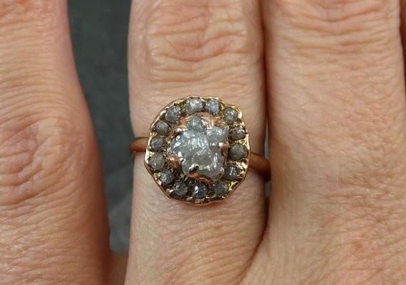 Raw Diamond Halo Multi stone Engagement Ring Rough 18k Yellow Gold Wedding Ring diamond Stacking Ring Rough Diamond Ring 0040 - by Angeline