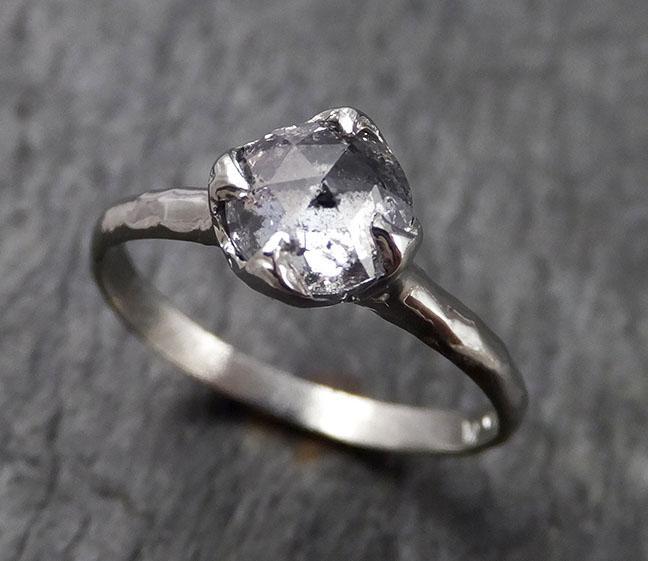 Fancy cut Salt and Pepper Diamond Solitaire Engagement 14k White Gold Wedding Ring Diamond Ring byAngeline 1469 - by Angeline