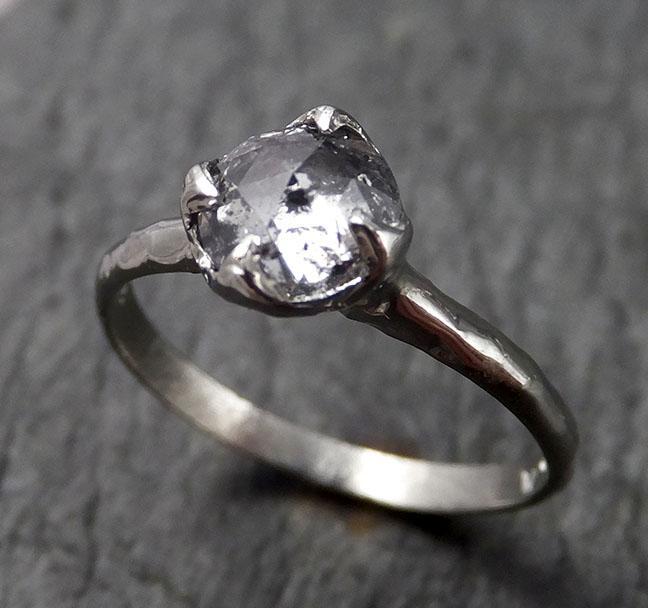 Fancy cut Salt and Pepper Diamond Solitaire Engagement 14k White Gold Wedding Ring Diamond Ring byAngeline 1469 - by Angeline