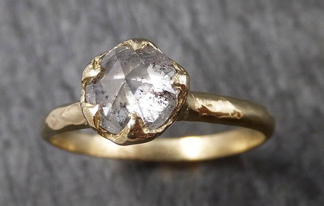 Fancy cut Salt and pepper Diamond Solitaire Engagement 18k yellow Gold Wedding Ring Diamond Ring byAngeline 1475 - by Angeline