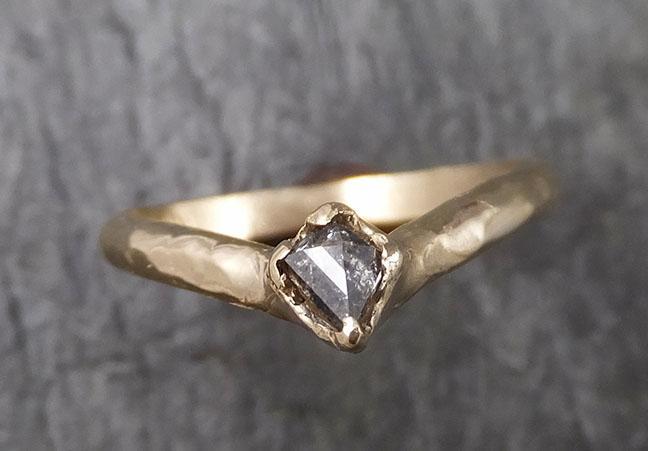 Fancy cut Chevron stacking Dainty Salt and Pepper Diamond Solitaire Engagement 18k Yellow Gold Wedding Ring byAngeline 1476 - by Angeline