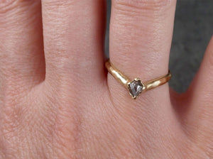 Fancy cut Chevron stacking Dainty Salt and Pepper Diamond Solitaire Engagement 18k Yellow Gold Wedding Ring byAngeline 1476 - by Angeline