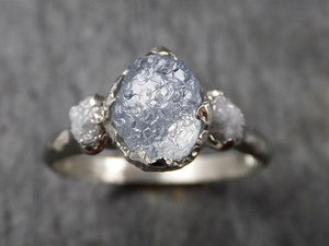 Raw Sapphire Diamond White Gold Engagement Ring blue Multi stone Wedding Ring Custom Gemstone Ring Three stone Ring byAngeline 1477 - by Angeline