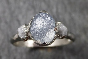 Raw Sapphire Diamond White Gold Engagement Ring blue Multi stone Wedding Ring Custom Gemstone Ring Three stone Ring byAngeline 1477 - by Angeline