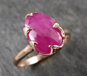 Fancy cut Ruby Rose Gold Ring Gemstone Solitaire recycled 14k statement cocktail statement 1479 - by Angeline